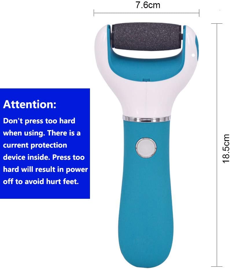 BOMPOW Foot Scrubber Electric Callus Remover Rechargeable Foot File Hard Skin Remover Pedicure Tools Electronic Callus kit for Cracked Heels and Dead Skin with 2 Roller Heads, Blue