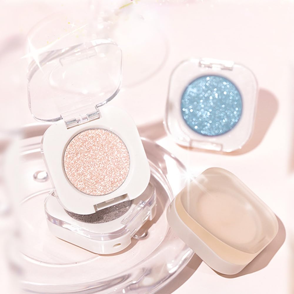 Pink Single Shimmer Eyeshadow Makeup, Neutral Powde Eye Shadow for Women, Bright Light Pink Rose Glitter Sparkle Singles Eyeshadow Palette Pigmented Waterproof, Girls Monochrome Eyeshadows Gift