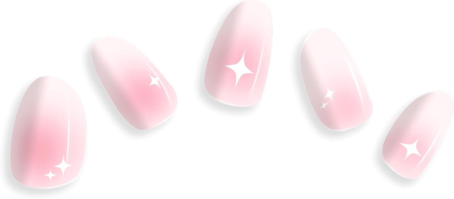 60% Semi-Cured Gel Nail Strips Kit (shy girl) – Long Lasting, Easy to Apply Premium Nail Set, 24 pcs, Includes 2 Prep Pads, Nail File, Cuticle Stick