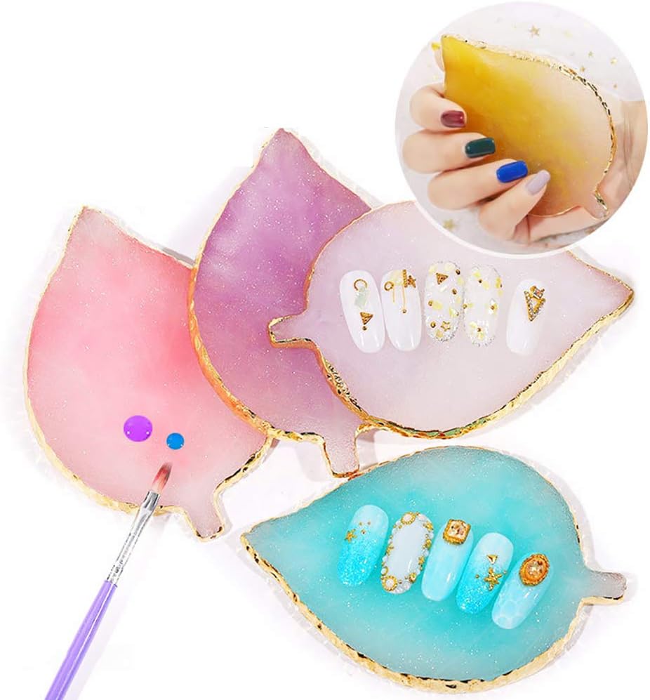 1 Pcs Leaf Resin Nail Art Palette Painting Makeup Palette Tray Cosmetic Nail Gel Polish Colors Mixing Pallet Pink