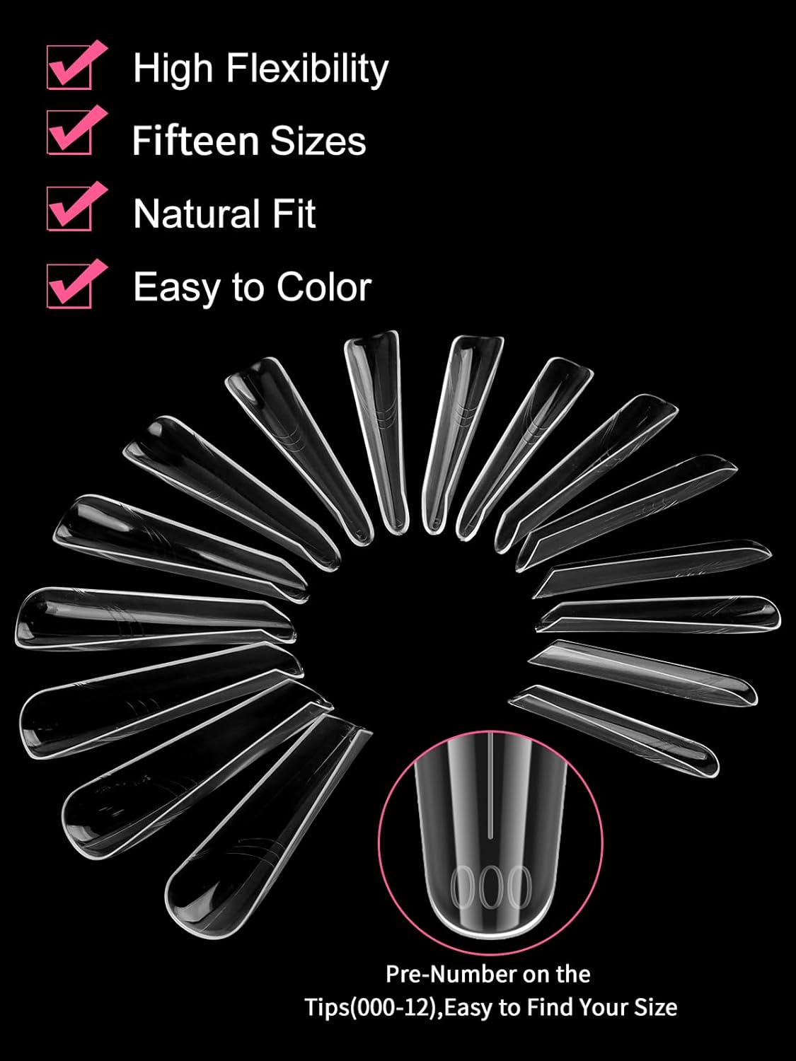 EBANKU Dual Nail Forms for Poly Extension Gel, 150 PCS Clear Coffin Nail Molds Reusable 15 Sizes Nail Extension Forms for Builder Gel Manicure Design Salon DIY