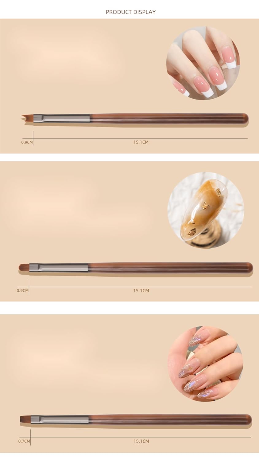 Nail Art Brushes Set, 9pcs Nail Design Painting Brushes, Professional Nail Art Design Brushes, Nail Fine Liner Brushes,Brown