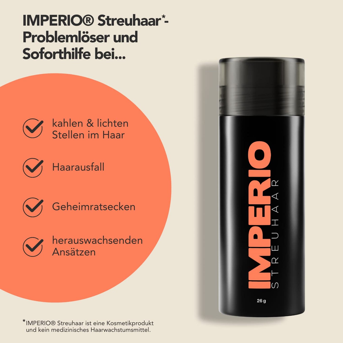 IMPERIO Hair Building Fibers for Thinning Hair - 26g Premium Hair Fibers for Women & Men in Hairdresser Quality - Hair thickening in less than 20 seconds (Medium Brown)