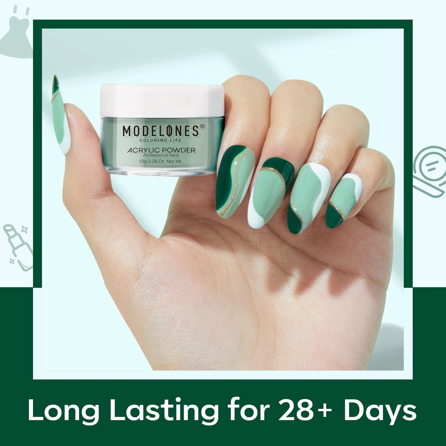 Modelones Acrylic Powder 6 Colors Acrylic Nail Powder Kit Sage Green Mist Blue Light Grey Dark Olive Shades Matcha Avocad 3D Acrylic Nail Art Nail Extension No Nail Lamp Needed (C5-Misty forest)