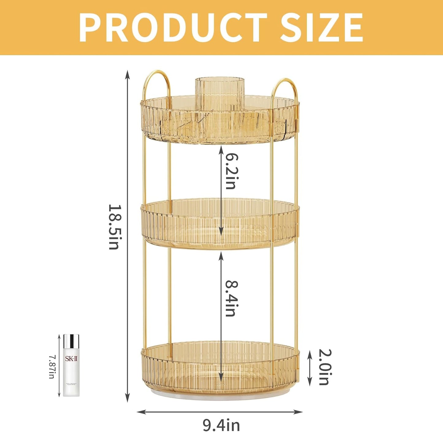 360° Rotating Makeup Organizer, Large-Capacity Skincare Make Up Storage 3 Tier Perfume Organizers Cosmetic Dresser Organizer with Makeup Brush Holder, Fits Bedroom, Bathroom, Vanity Shelf Countertop