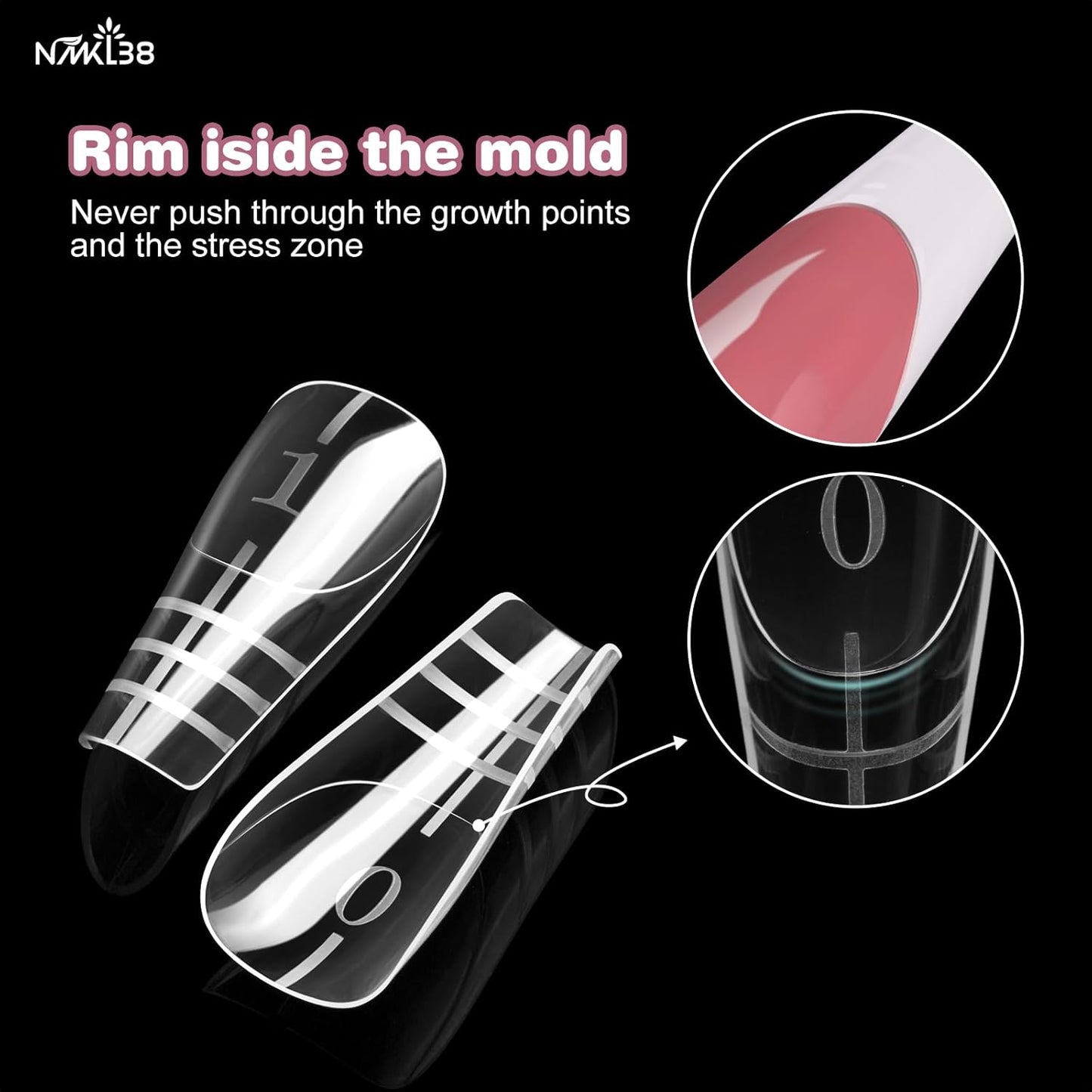 NMKL38 150PCS Dual Nail Forms 15 Sizes Extension Poly Nail Gel Full Cover Nail Molds With Scale Nail Art Design