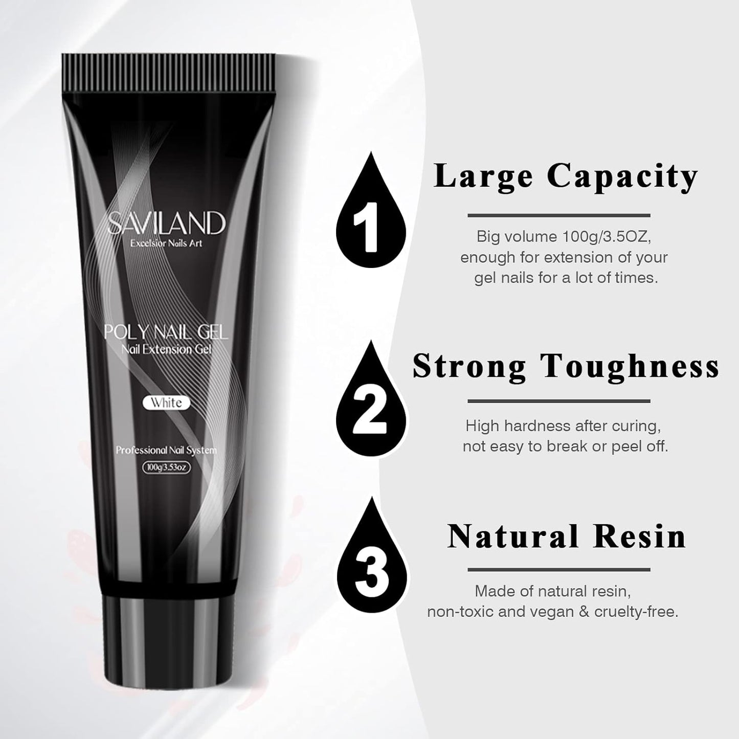 SAVILAND Poly Gel-100 G Milky White Color Poly Nail Gel, Large Capacity Extension Durable Gel for Nail Strengthener, Long-Lasting, Easy to Use for Starter & Professional Manicure DIY Art Home Salon