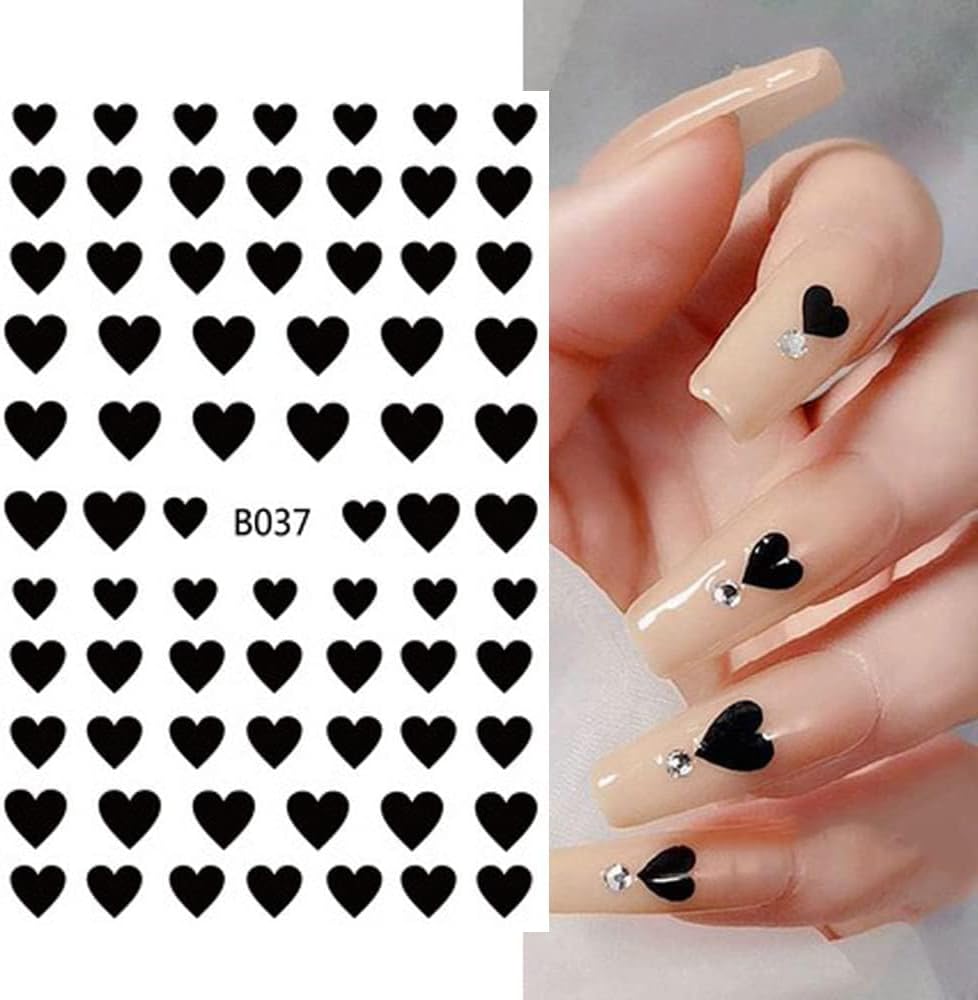 8 Sheets Heart Nail Art Stickers 3D Self-Adhesive Heart Nail Decals Cute Valentines Day Nail Art Decoration for Women Girls