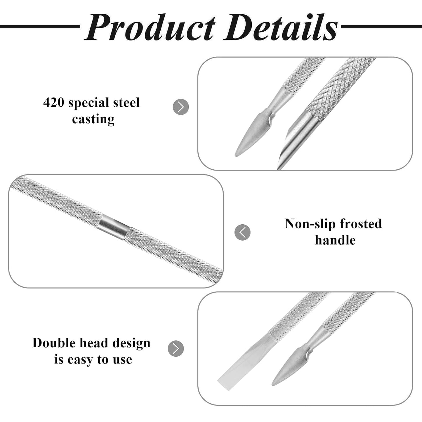 4 Pack Professional Nail Polish Around Cuticle Remover Tools, Pre-treatment Cuticle Pusher with 15 Sheets 100/180/240 Grit Sandpaper, Dual-Ended Russian Nail Polish for Manicure Pedicure Salon