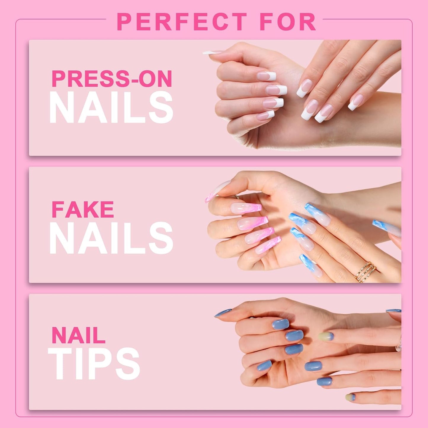 Super Strong Nail Glue for Press ons,Nail Tips&Acrylic Fingernails(10ml) New Version Brush Tip Applicator for Press On Nails,Extra Strong Adhesion/Stickiness Long Lasting for False Nails