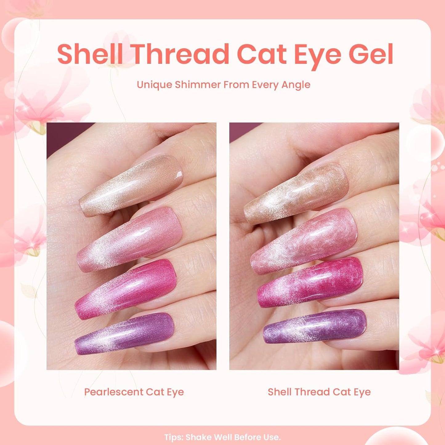 beetles Cat Eye Gel Polish Set - Floral Verses 20 Colors Fall Winter Gel Polish Kit, Blue Pink Purple Green Shimmer Nail Colors, with Magnet Stick Glossy & Matte Gel Top Base Coat UV Gifts for Women