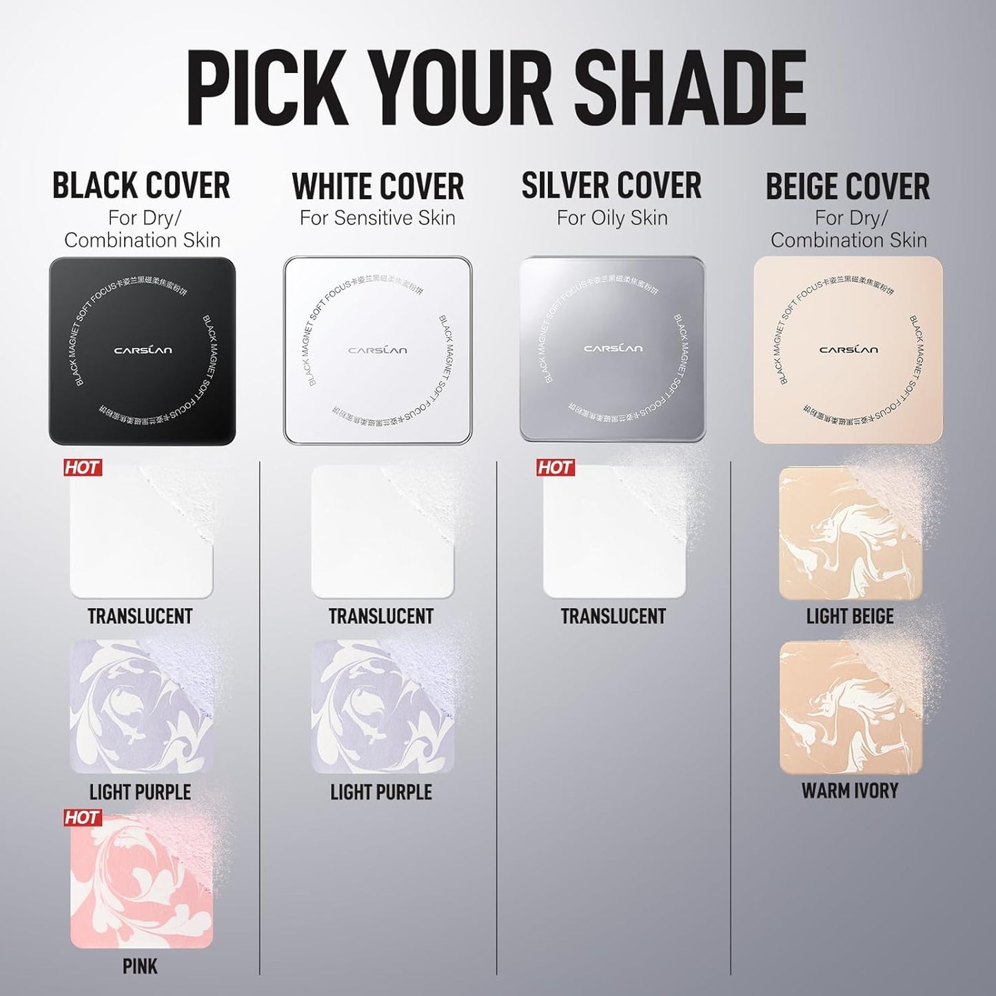 2.0 Black Magnet Soft Focus Powder, Waterproof Translucent Pressed Setting Powder, 24H Longlasting Talc-Free Face Powder, Oil Control Compact Makeup,01 Blue Purple For Dry&Com Skin, 0.28Oz