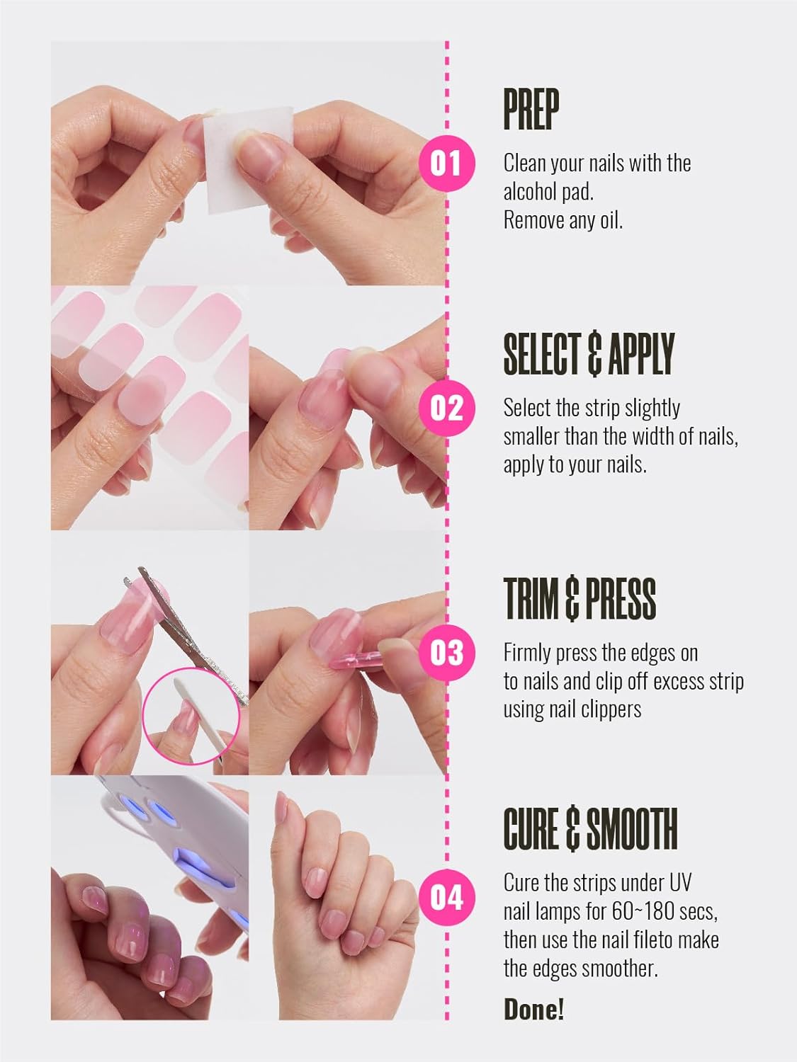 Semi Cured Gel Nail Strips, 30 pcs Gel Nail Wraps, Easy to Apply, 2 Weeks Long Lasting (Wonderland)