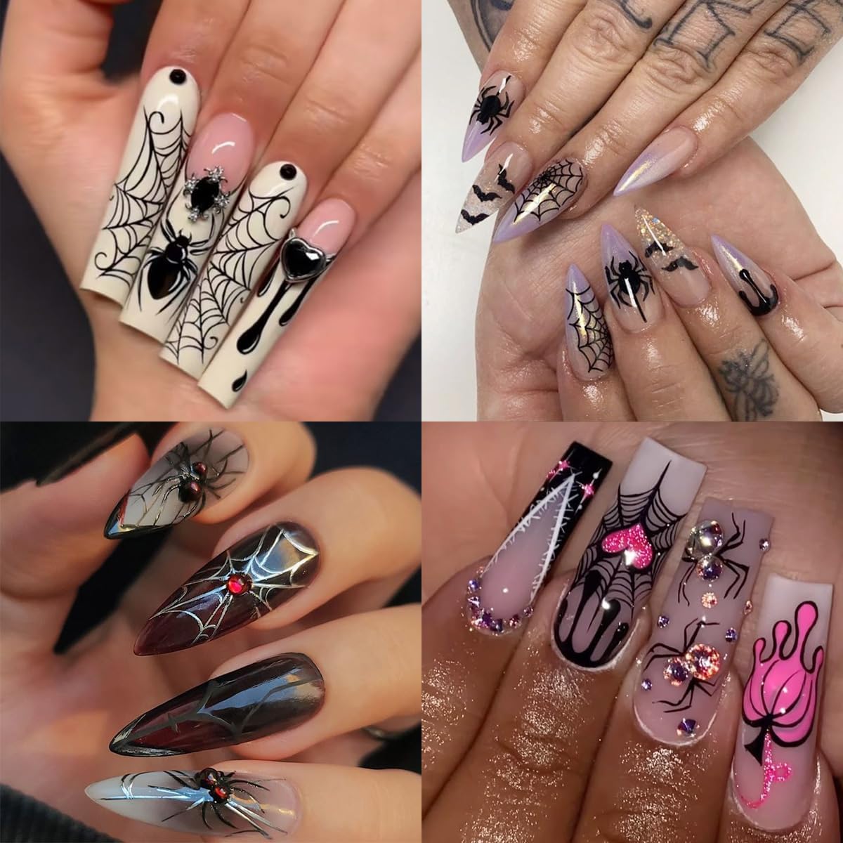 6 Sheets Halloween Nail Stickers for Nail Art Bat Spiders Nail Art Stickers Black Skull Ghost Spider Web Design Goth Nail Decals Nail Supplies for Women Acrylic Manicure Decoration Accessories
