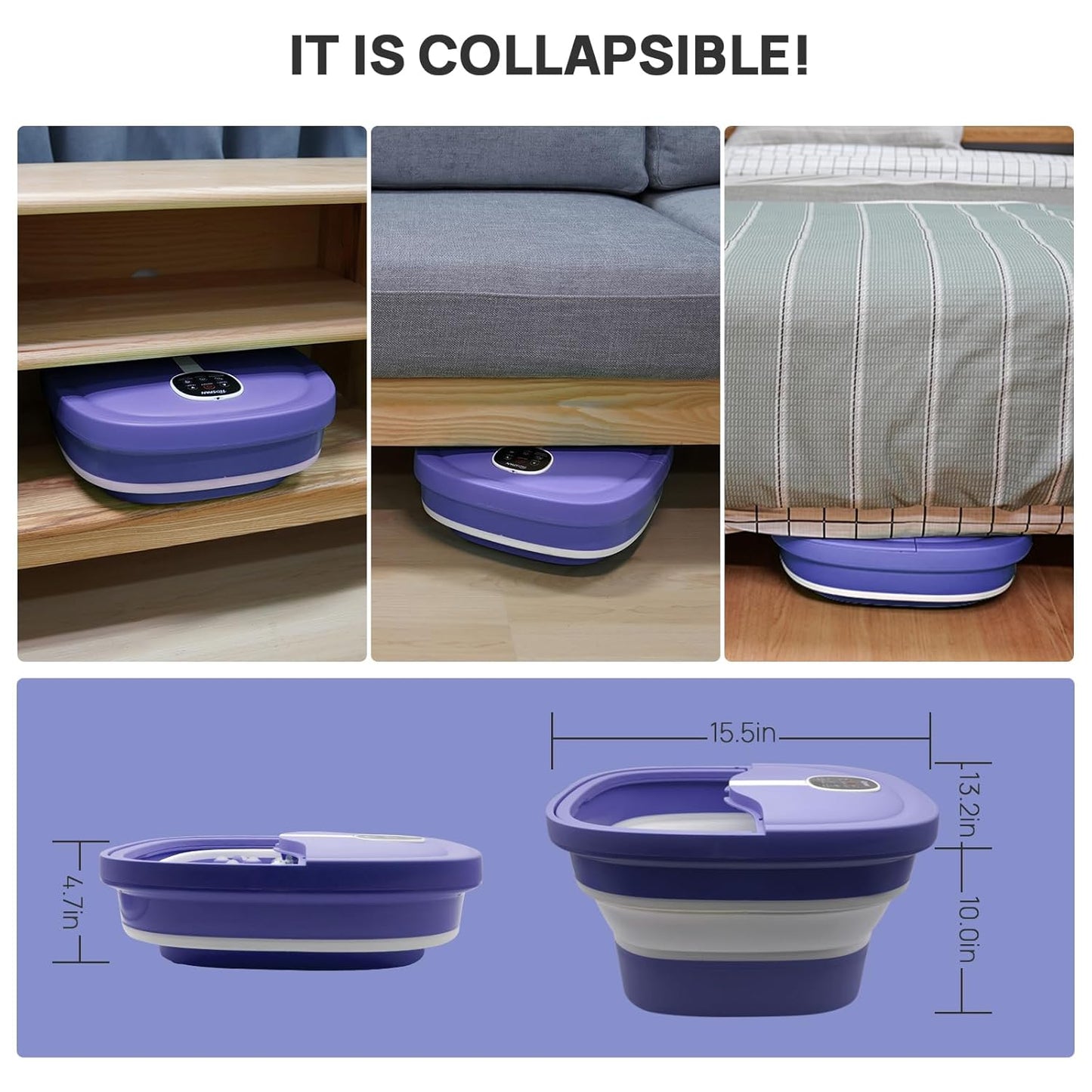 HOSPAN Collapsible Foot Spa Electric Rotary Massage, Foot Bath with Heat, Bubble, Remote, and 24 Motorized Shiatsu Massage Balls. Pedicure Foot Spa for Feet Stress Relief - FS02A