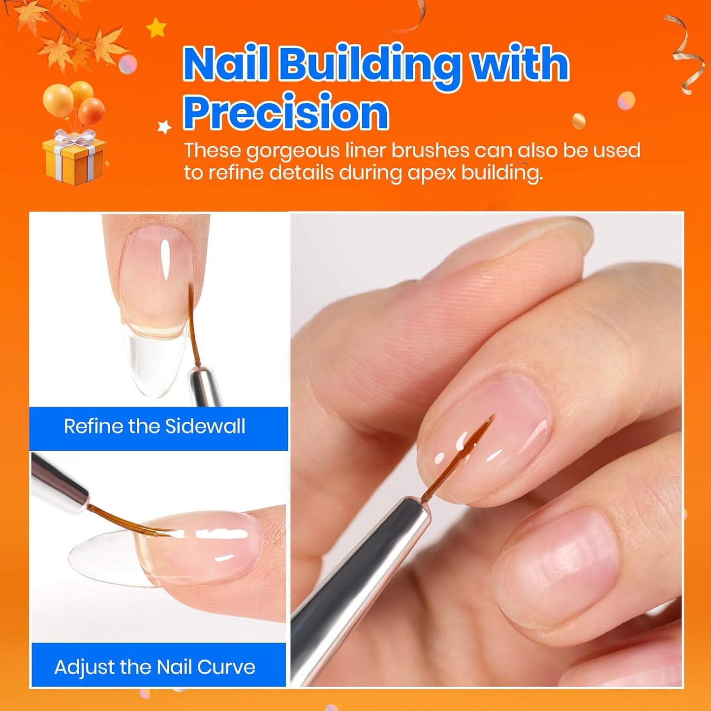 Beetles Nail Art Pens Brushes, 5pcs Nail Art Liner Brushes Set Painting Nail Dotting Drawing Tool for Long Lines, Details, Fine Drawing Sizes 7/11/15/20/25mm Gift for Women