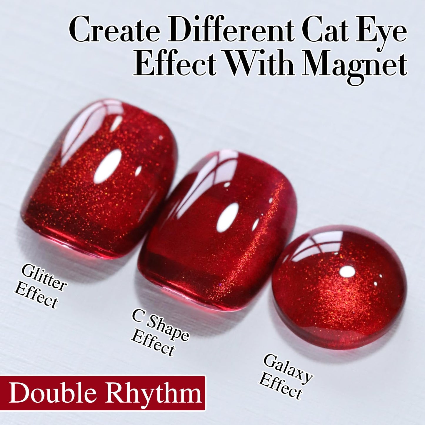 Double Rhythm Jelly Glass Cat Eye Gel Polish with Magnet 15ML Holographic Glitter Shimmer Translucent Sheer Color Magnetic Nail Polish Salon DIY at Home (Blood Red-MC1107)
