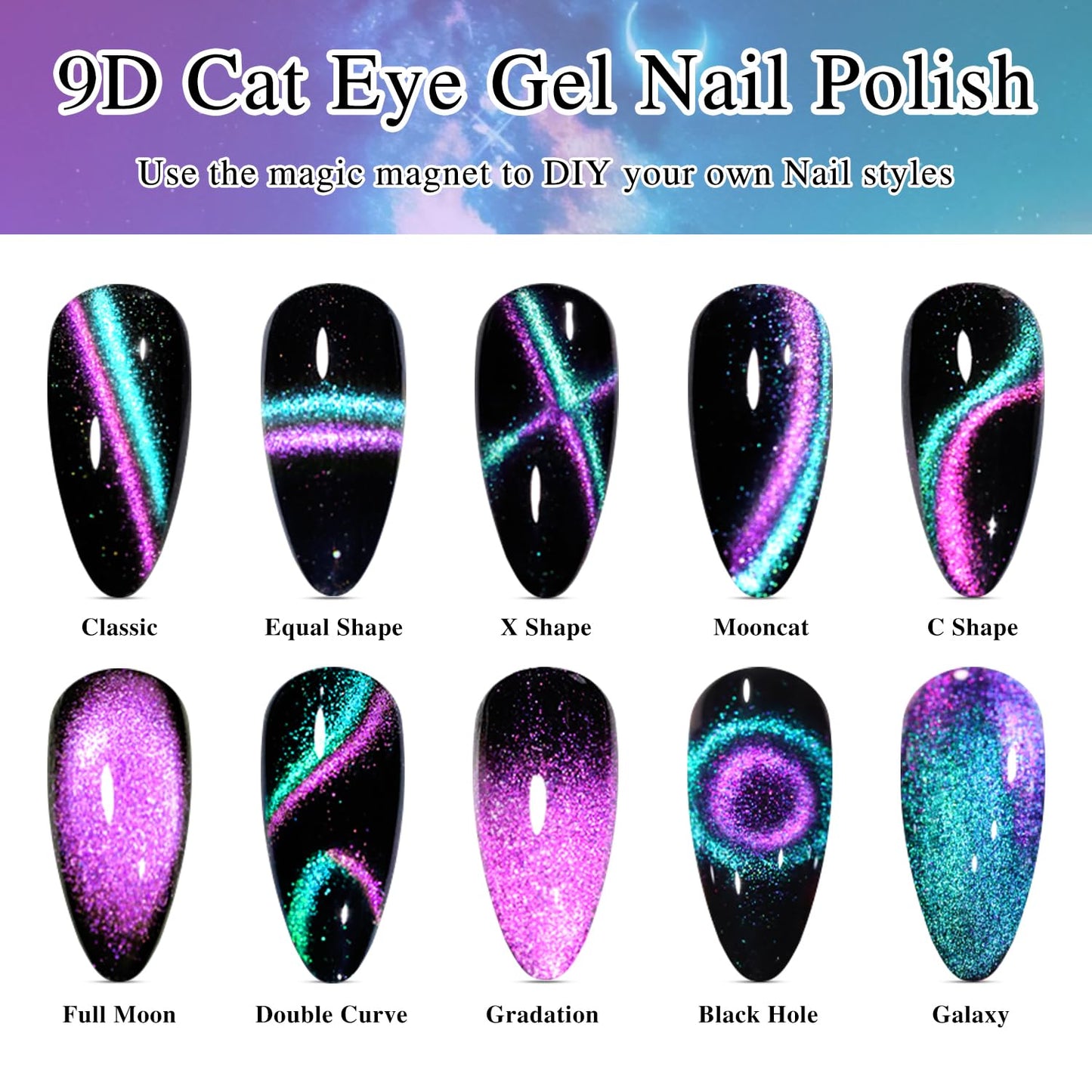 Double Rhythm Jelly Glass Cat Eye Gel Polish with Magnet 15ML Holographic Glitter Shimmer Translucent Sheer Color Magnetic Nail Polish Salon DIY at Home (Blue Purple-MC1049)