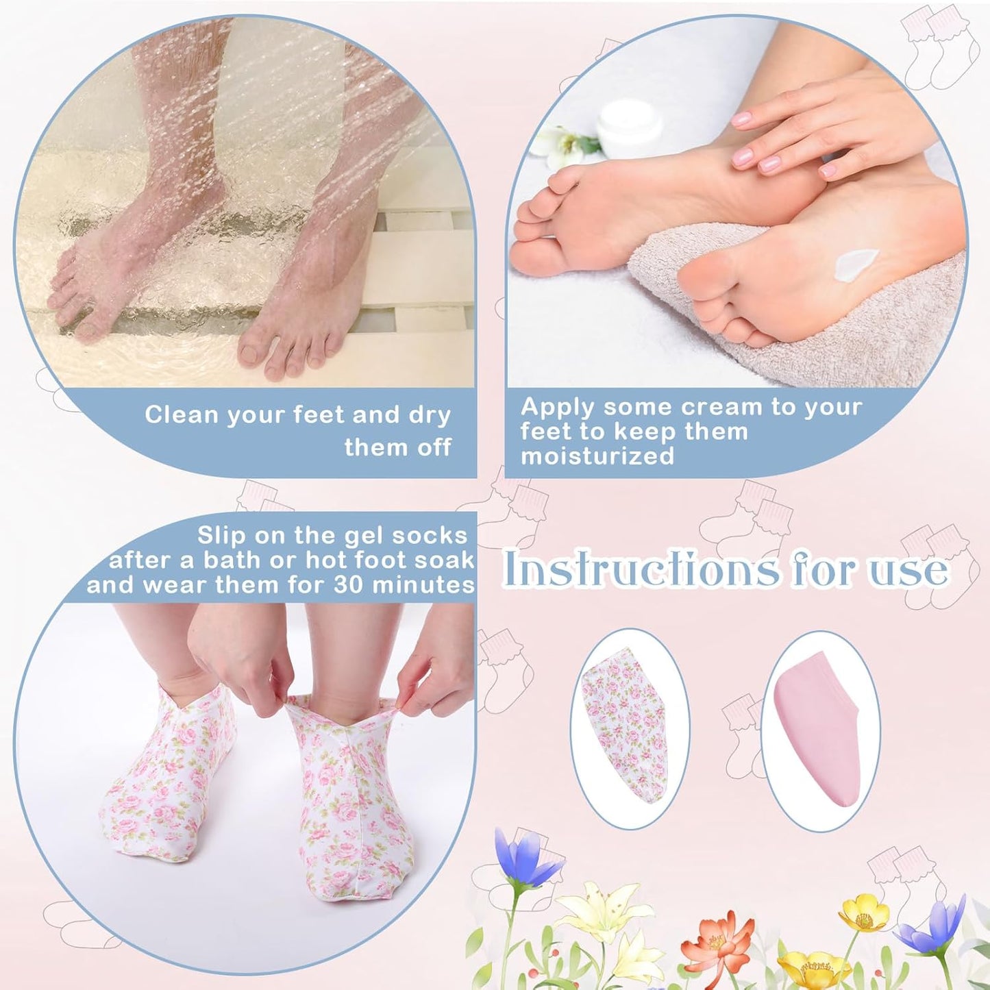 12 Pairs Moisturizing Socks Overnight for Dry Feet Cotton Spa Lotion Cotton Moisture Enhancing Cosmetic Moisturizing Socks for Women Men Foot Care Dry Cracked Feet(Nice,Pink)