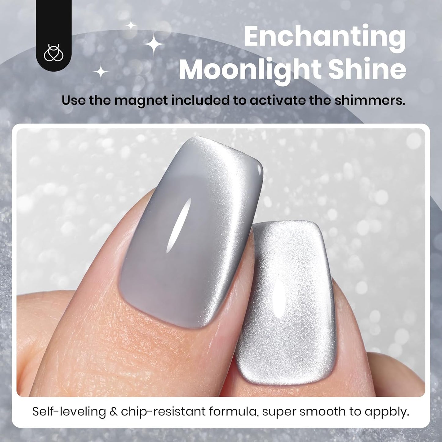 Beetles Gray Cat Eye Gel Nail Polish - 15ML Dark Gray Glass Cat Eye Glitter Gel Polish with Magnet Shimmer Sheer Gel Soak Off UV Moonlit Dew Collection Nail Art Design Manicure Gifts for Women
