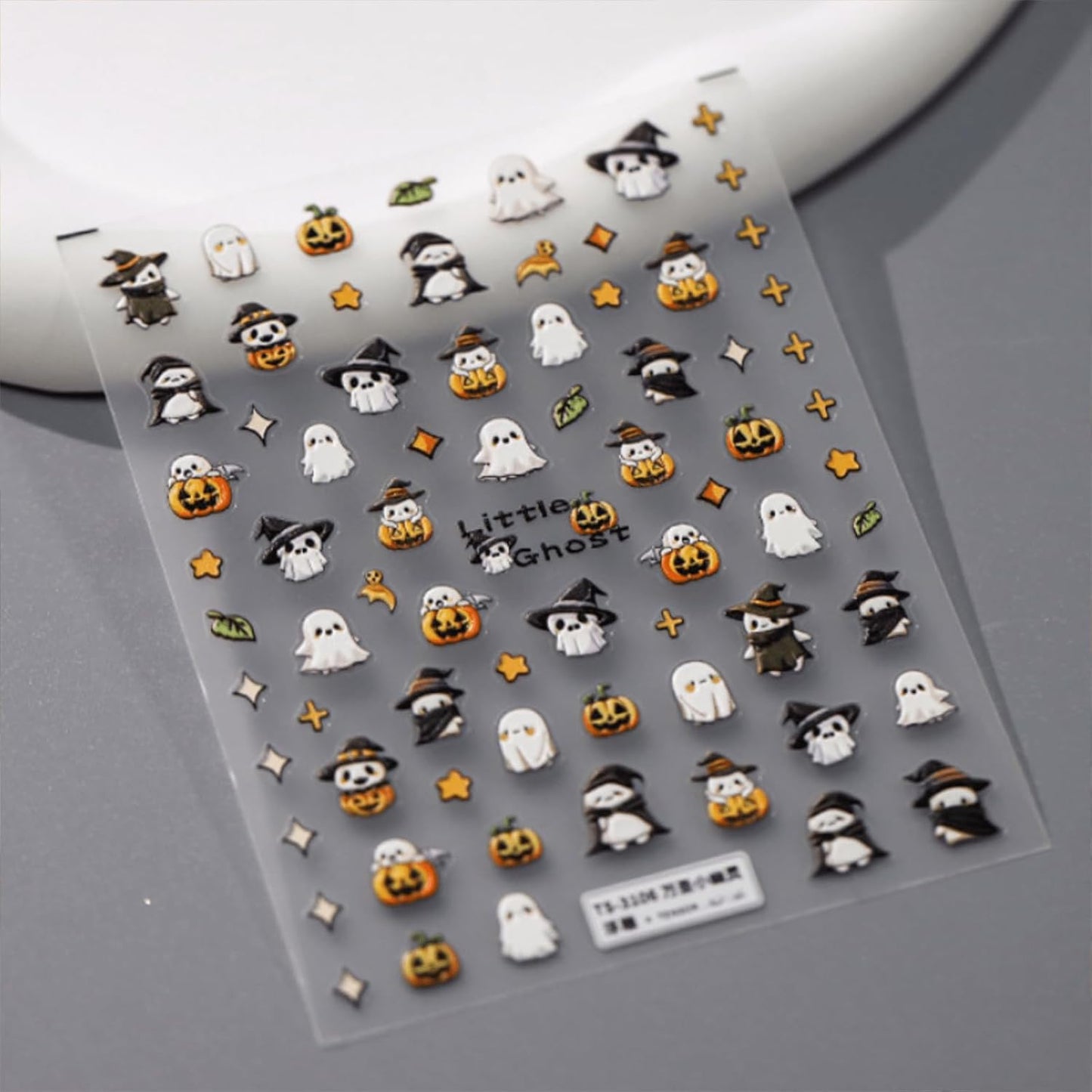 Embossed 5D Halloween Nail Stickers - Cute Ghost & Pumpkin Designs, Self-Adhesive Halloween Nail Decals for Women & Girls 2 Sheets