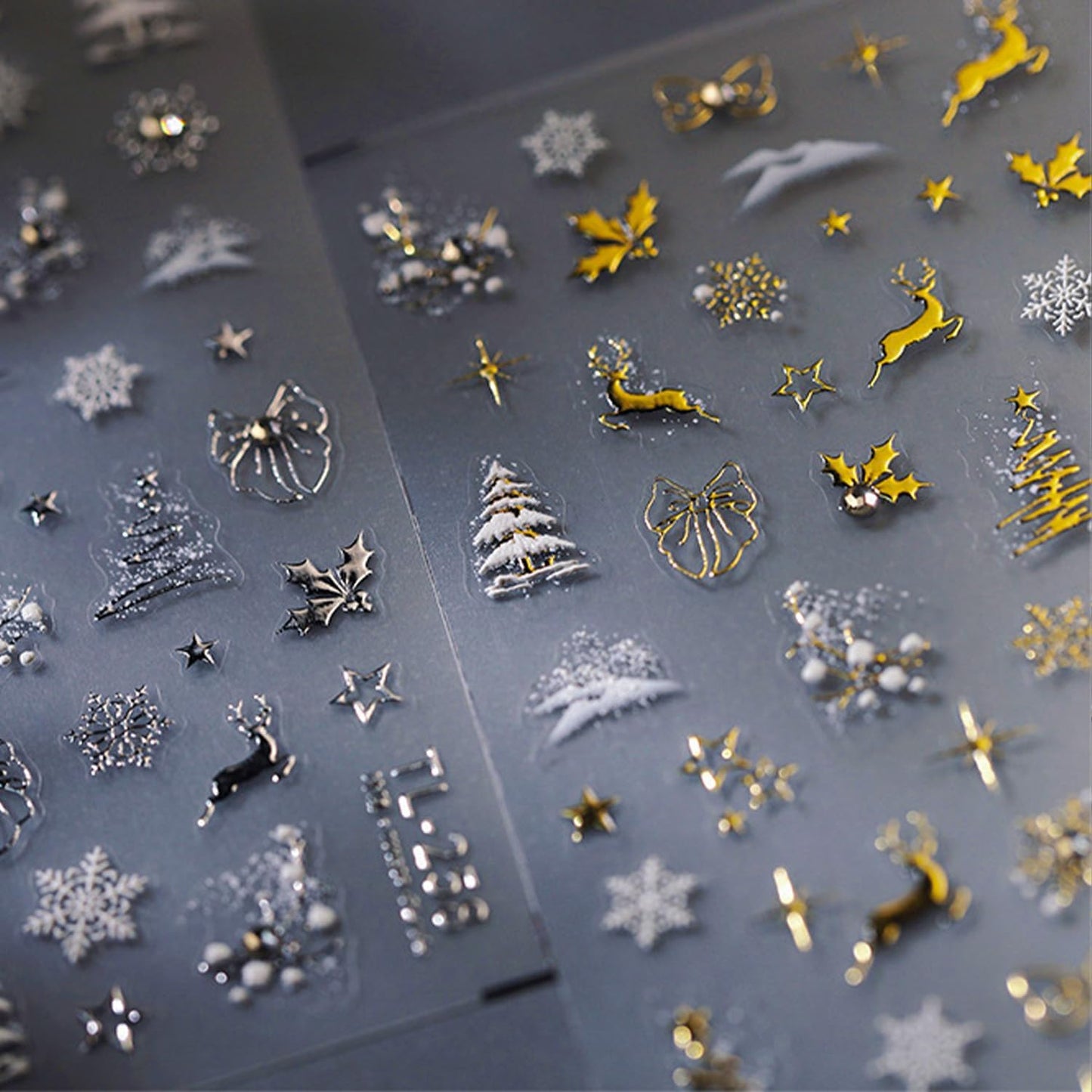 Christmas Nail Stickers for Nail Art Glitter Gold Reindeer Christmas Tree Nail Art Stickers Winter Xmas 5D Embossed Nail Decals 3D Self-Adhesive Nails Supply Manicure Sliders for Nails Decoration