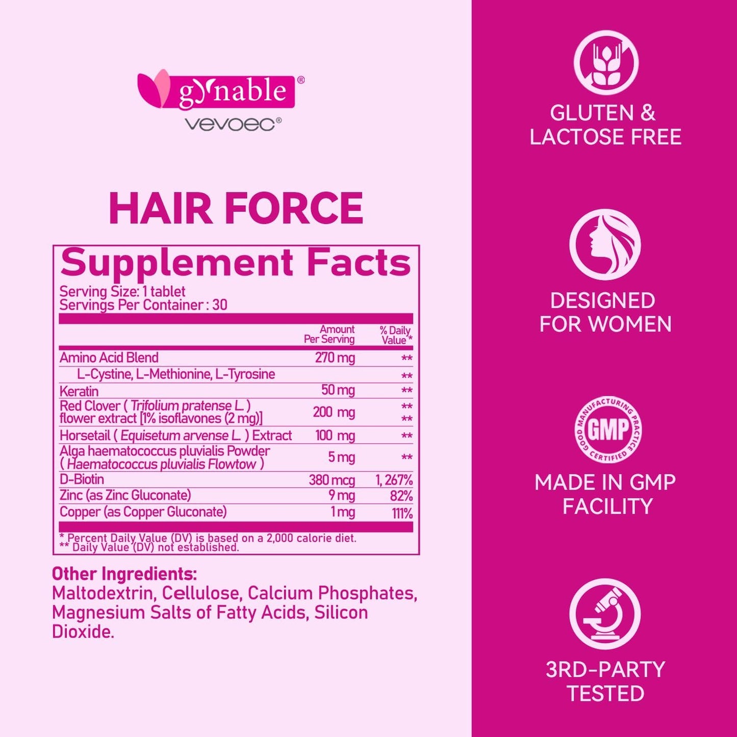 Hair Growth Supplement for Women,DHT Blocker with Biotin Amino Acid Blend,Red Clover,Female Hormone Balance for Hair Growth,Gluten-Free,Lactose-Free,1 Per Day, 30 Tablets, 1 Month Supply