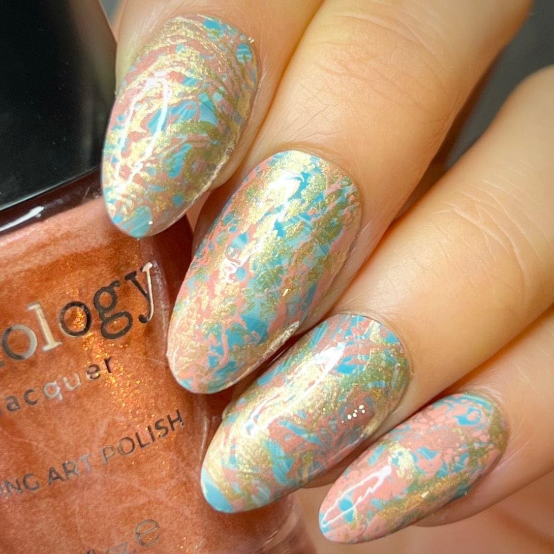 Maniology Fluid Art Special FX Nail Stamping Plate, Water Marbling Designs DIY Manicure, Marble Effect Patterns - Reusable, Rectangular, Stainless Steel Nail Art Template