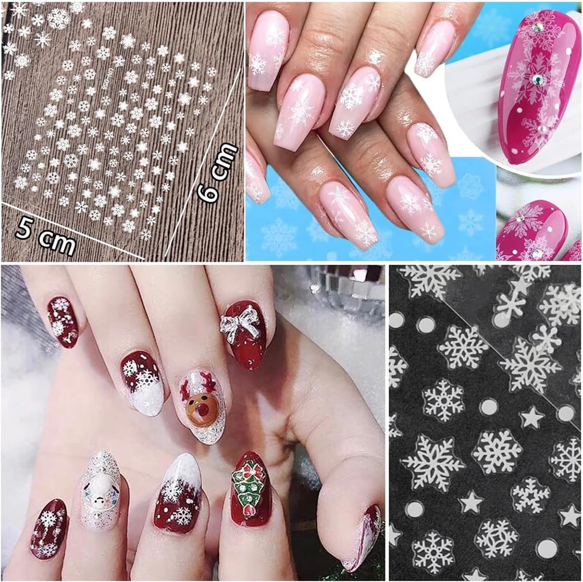 30 Sheets Christmas Nail Art Stickers - 3D Self-Adhesive Snowflake & Santa Claus Nail Decals for Xmas & New Year