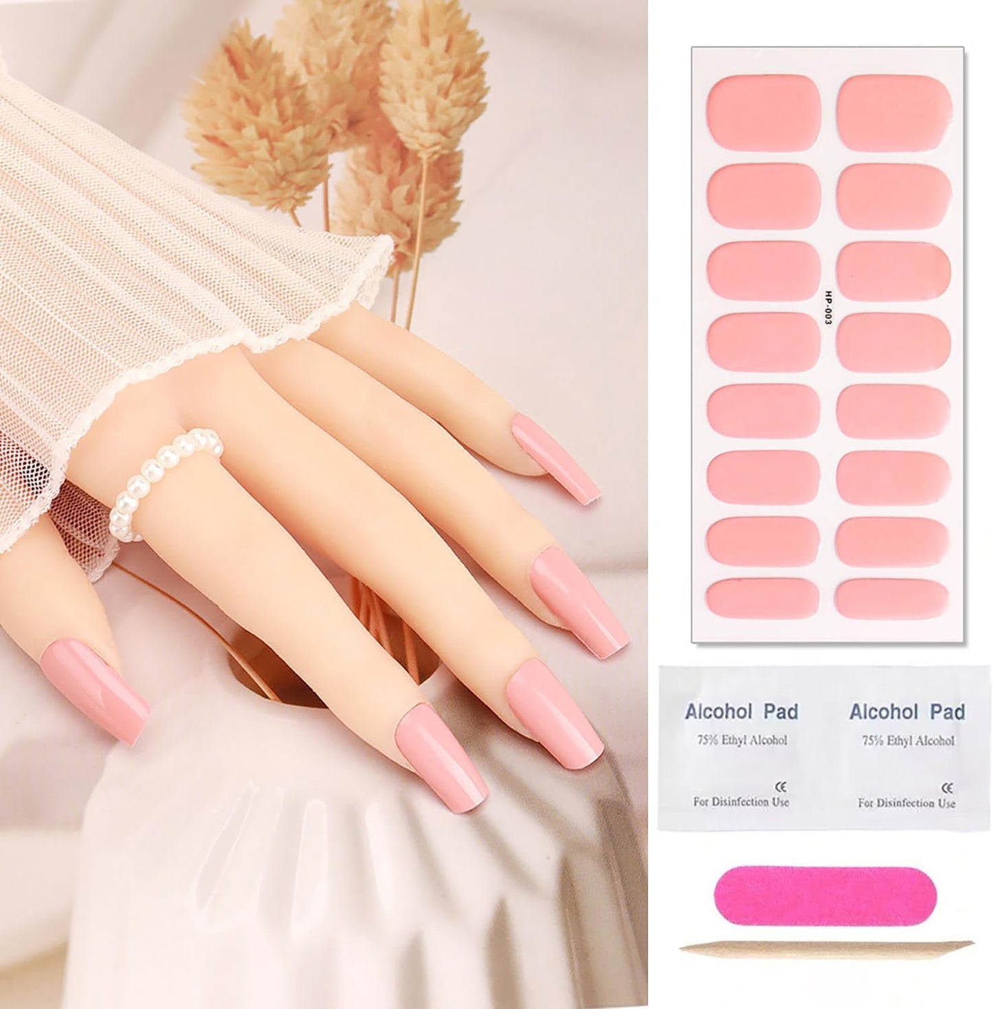 Semi Cured Gel Nail Stickers Decals Solid Color Gel Polish Strips Set Pink Self-Adhesive Design Real Nail Strips for Women DIY Waterproof Manicure Kit Party Nails Decoration 1 Sheets