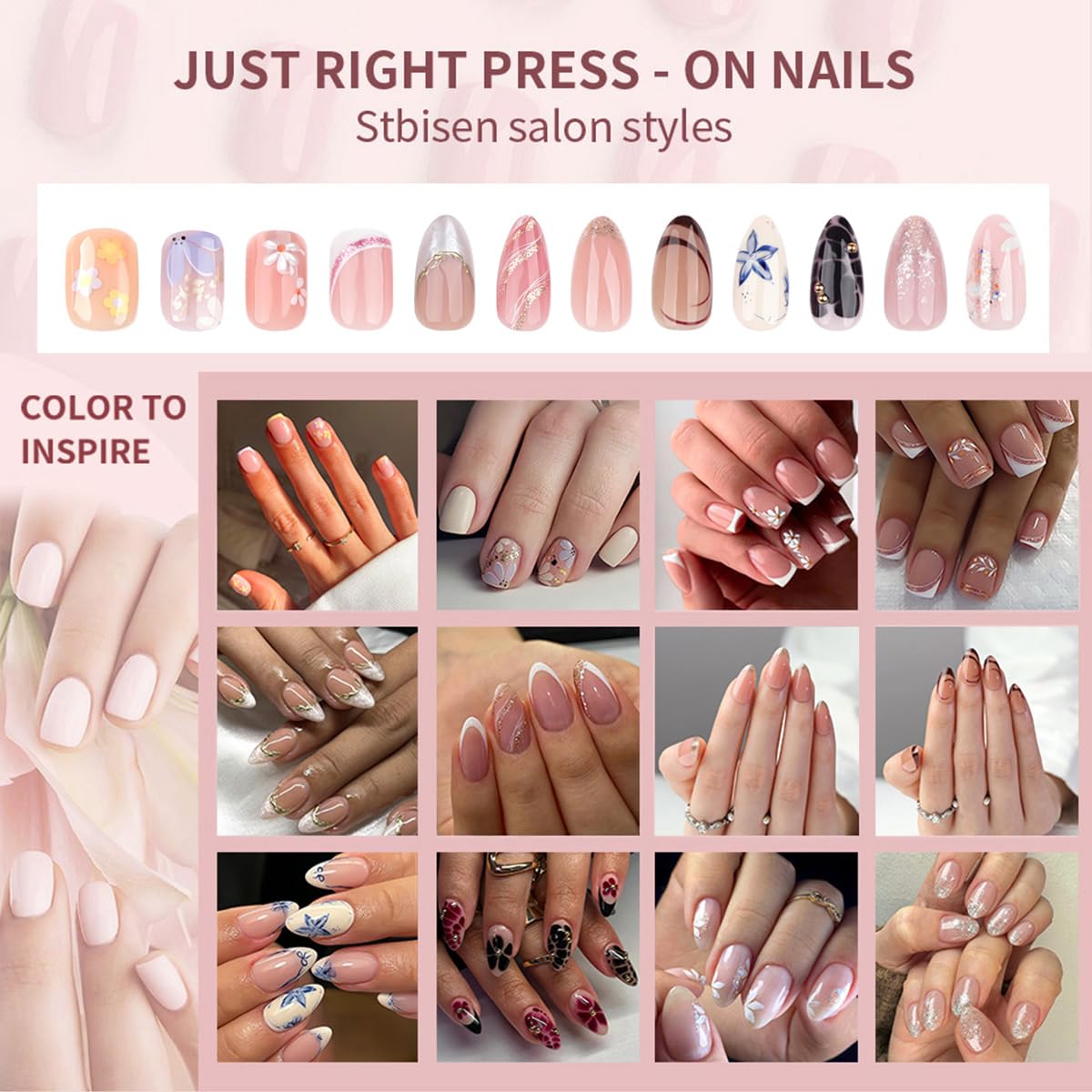 Brown French Tips Press On Nails Short, Acrylic Press On Nails Square with Nail Glue, Glossy Fake Nails Kit, Thick Natural Reusable Glue On Nails for Women, 24Pcs