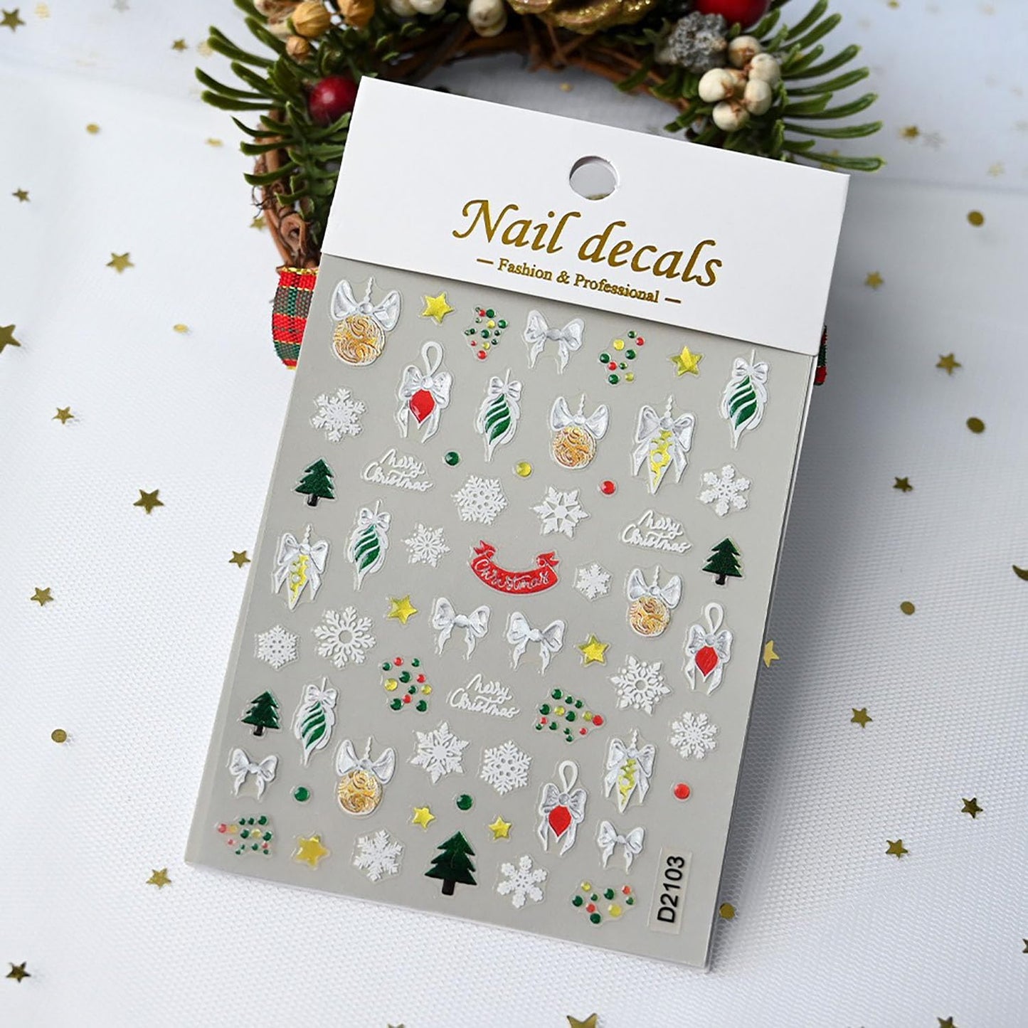 Christmas Nail Stickers 3 Sheret Christmas Nail Art Stickers DIY Self-Adhesive 3D Embossed Stickers with Santa Reindeer Snowman Bells Snowflake Bow Tree Designs Winter Christmas Nail Art Decorations
