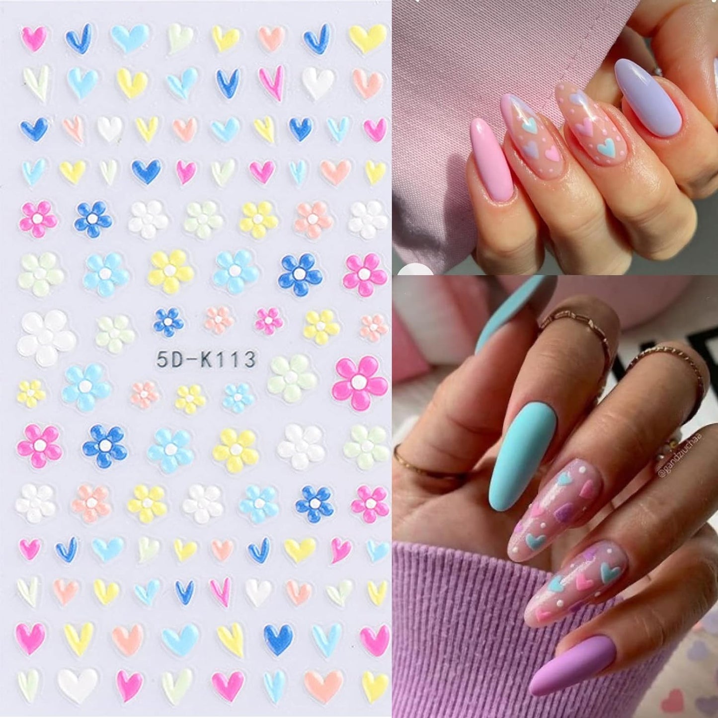 Flower Nail Stickers for Nail Art 6 Sheets 5D Embossed Nails Decals Spring Summer Self-Adhesive Supplies Accessories 3D Flowers Nails Stickers for Women Design Decoration