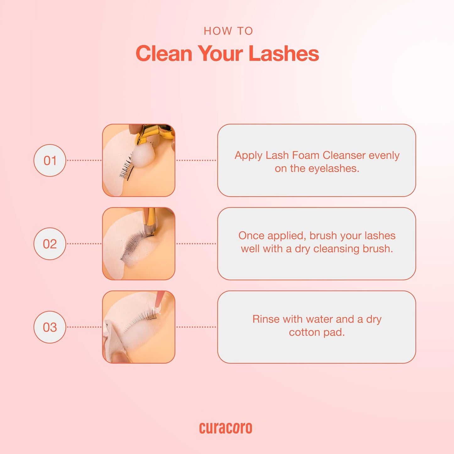 Curacoro 60ML Eyelash Extension Cleanser - Lash Shampoo for Lash Extensions, Eyelash Extension Foam Cleanser for Dry & Sensitive Skin, Gently Removes Waterproof Makeup for Professional & Home Use