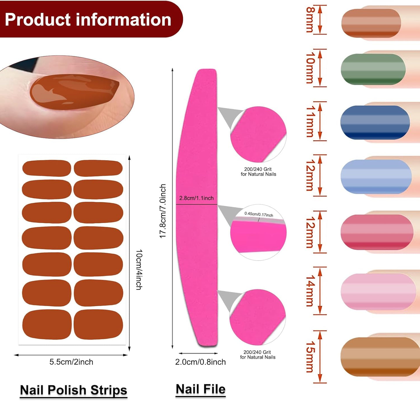 SILPECWEE Nail Polish Strips (20 Sheets, Bright Color), Nail Polish Stickers Full Nail Wraps Self Adhesive Nail Stickers Gel Strips Fingernail Sticker Nails for Women with File