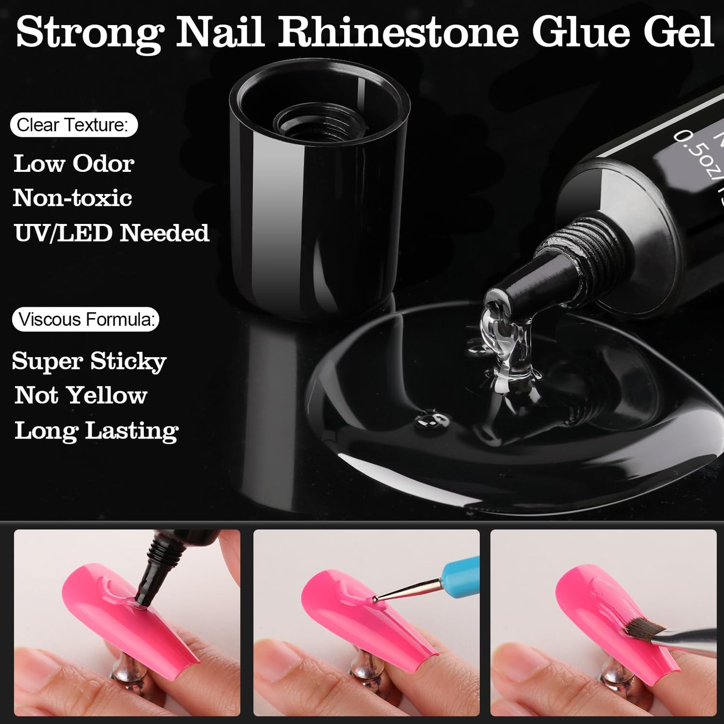 Rhinestones for Nails, Manicure Kit with Nail Rhinestone Glue Gel, Multi Shapes Dark Green Glass 3D Nail Charms + Flatback 2-5mm Round Beads & Gem Glue for Nails (UV/LED Needed) with Dotting Tools