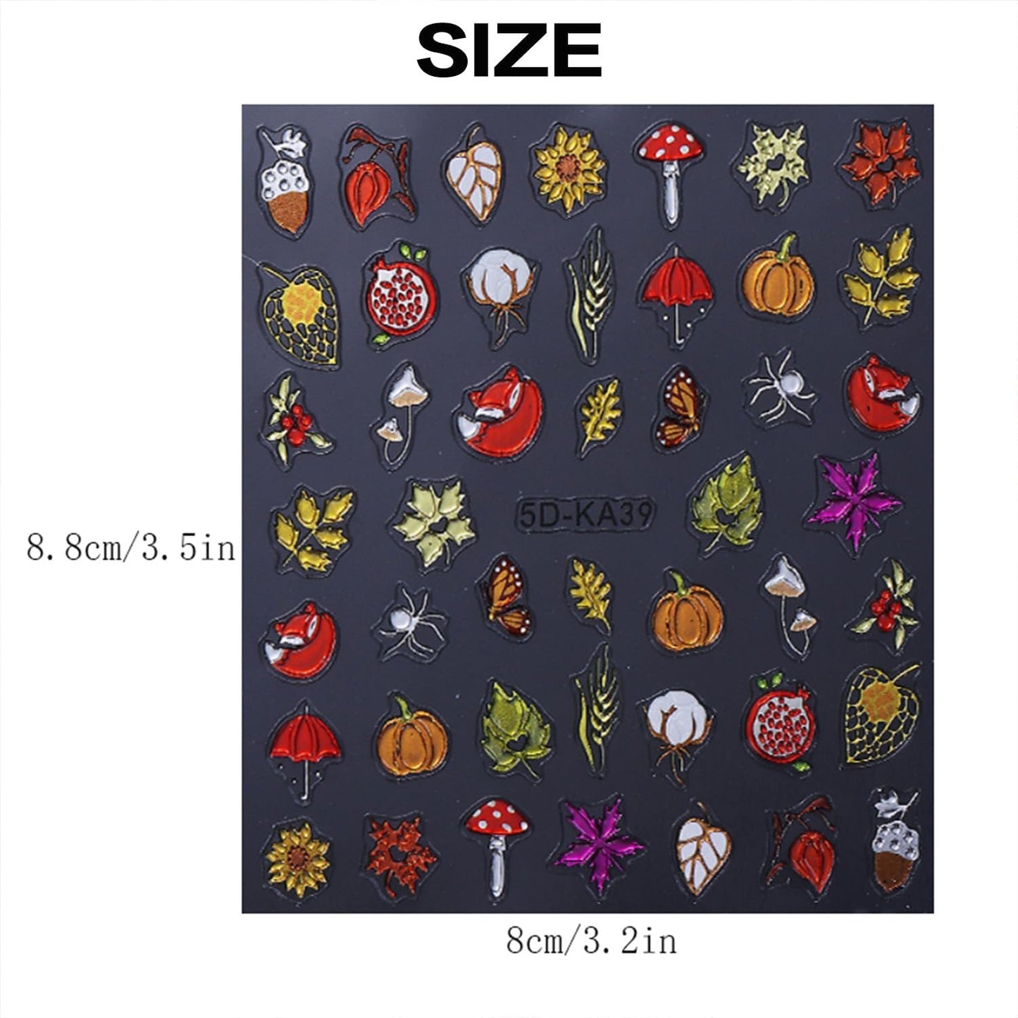 Fall Nail Stickers Thanksgiving Day 5D Embossed for Pumpkin Fox Maple Leaves Glitter Nail Art 3D Self-Adhesive Nails Decoration Autumn Holiday Nail Decals DIY for Women Girls Nail Supplies