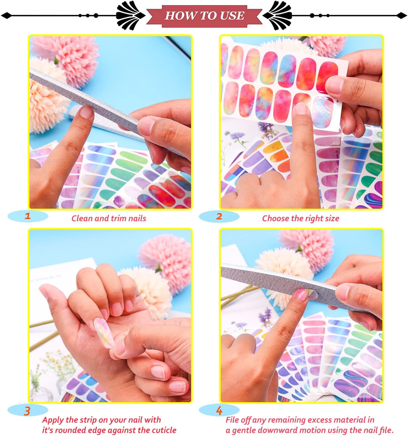 JERCLITY 24 Sheets Nail Polish Strips Wraps With Nail File Self-Adhesive Nail Stickers Gel Nail Strips for Women Girls