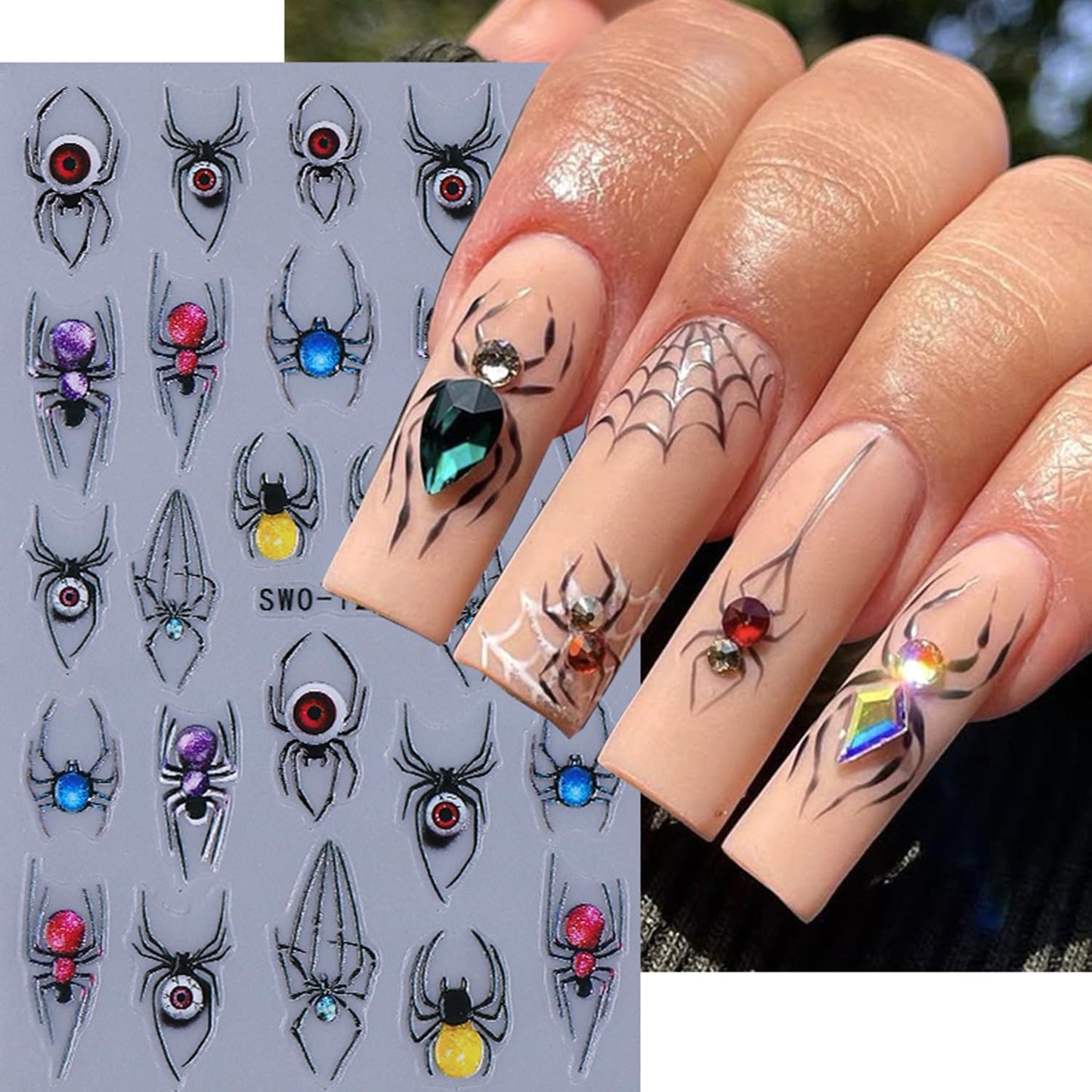 Halloween Nail Art Stickers Decals 5D Embossed Spider Nail Stickers Spider Web Nails Decal Self-Adhesive Design Nail Art Decal for Women Halloween Decor (5 Sheets)
