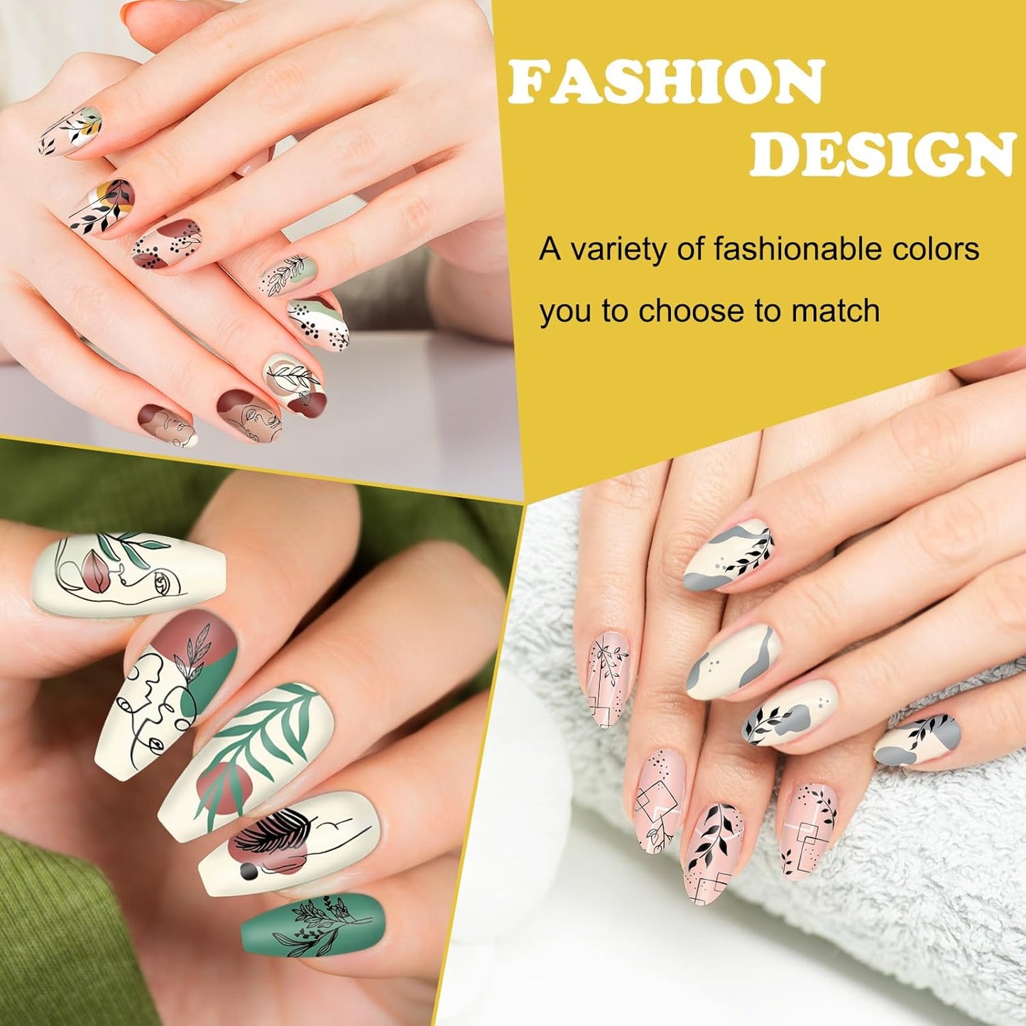 Whaline 6Pcs Abstract Lady Face Nail Plates Stamping Set Boho Plant Stamp Templates Nail Art Plates for DIY Print Manicure Salon Design Gift Supplies