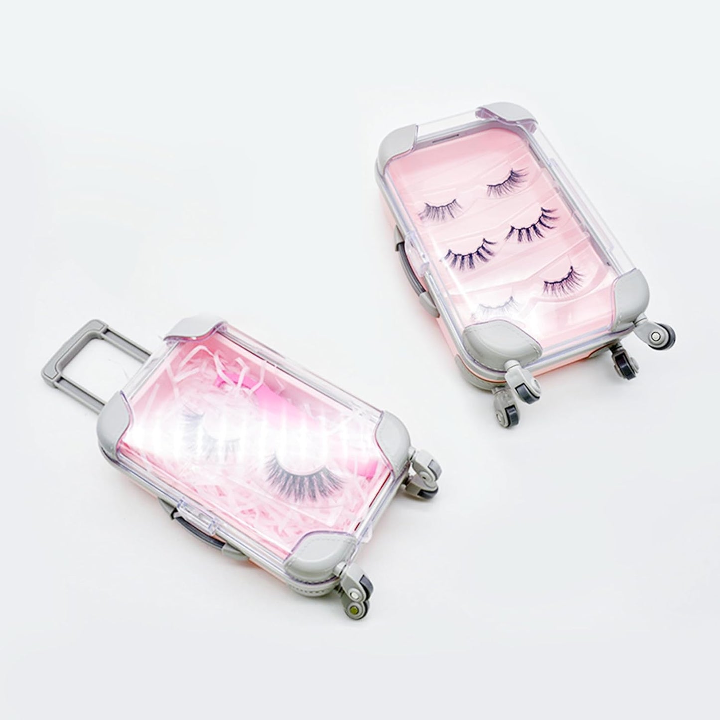 False Eyelash Storage Box, Portable Travel Organizer Mini Luggage False Eyelash Tray Makeup Tool (PINK)