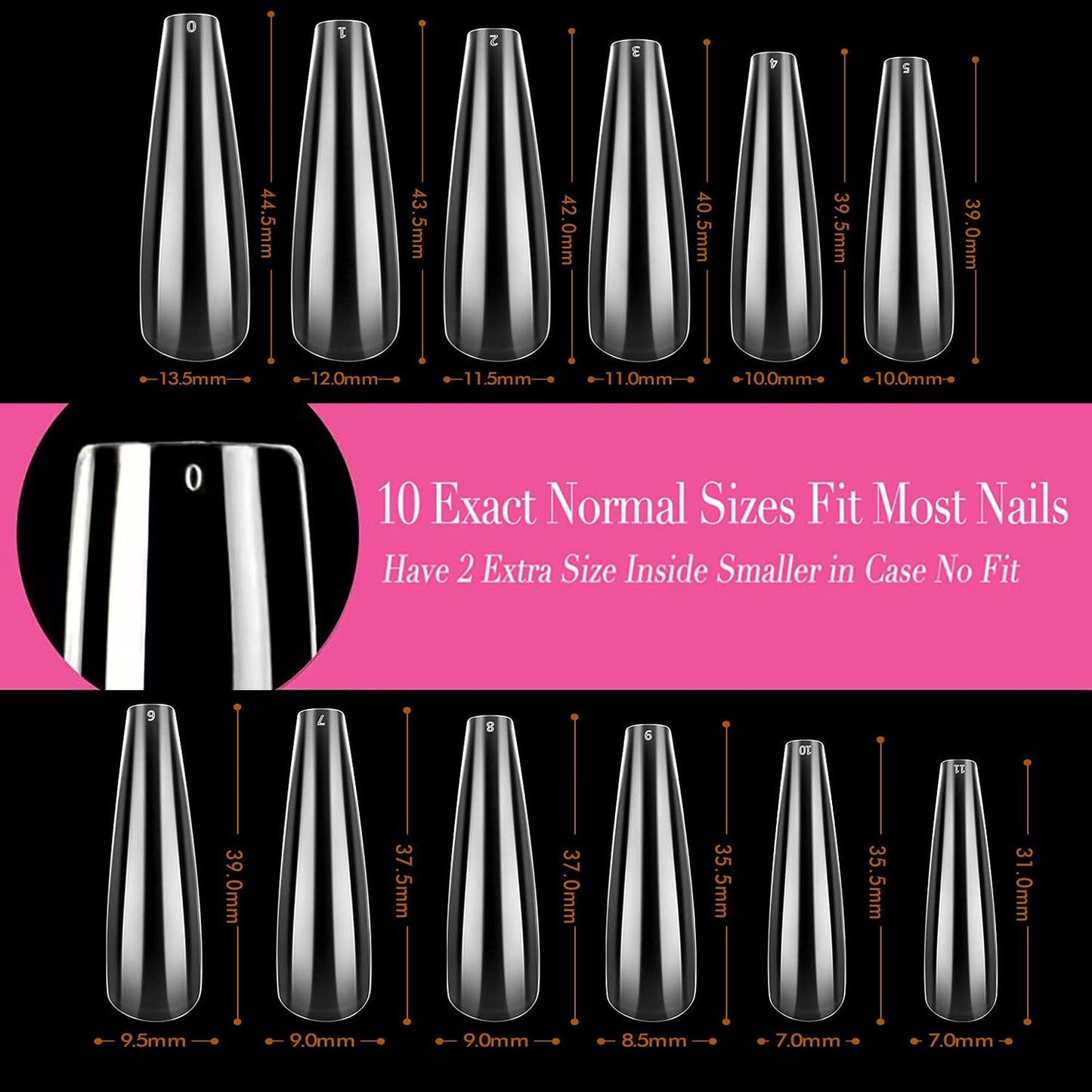 UNA GELLA XXL Coffin Nails Tips Full Cover 216pcs Extra Long Coffin Nail Tips No C Curve Clear Coffin Ballerina Nail Tips False Fake Acrylic Nails for Nail Extensions DIY Art Salon