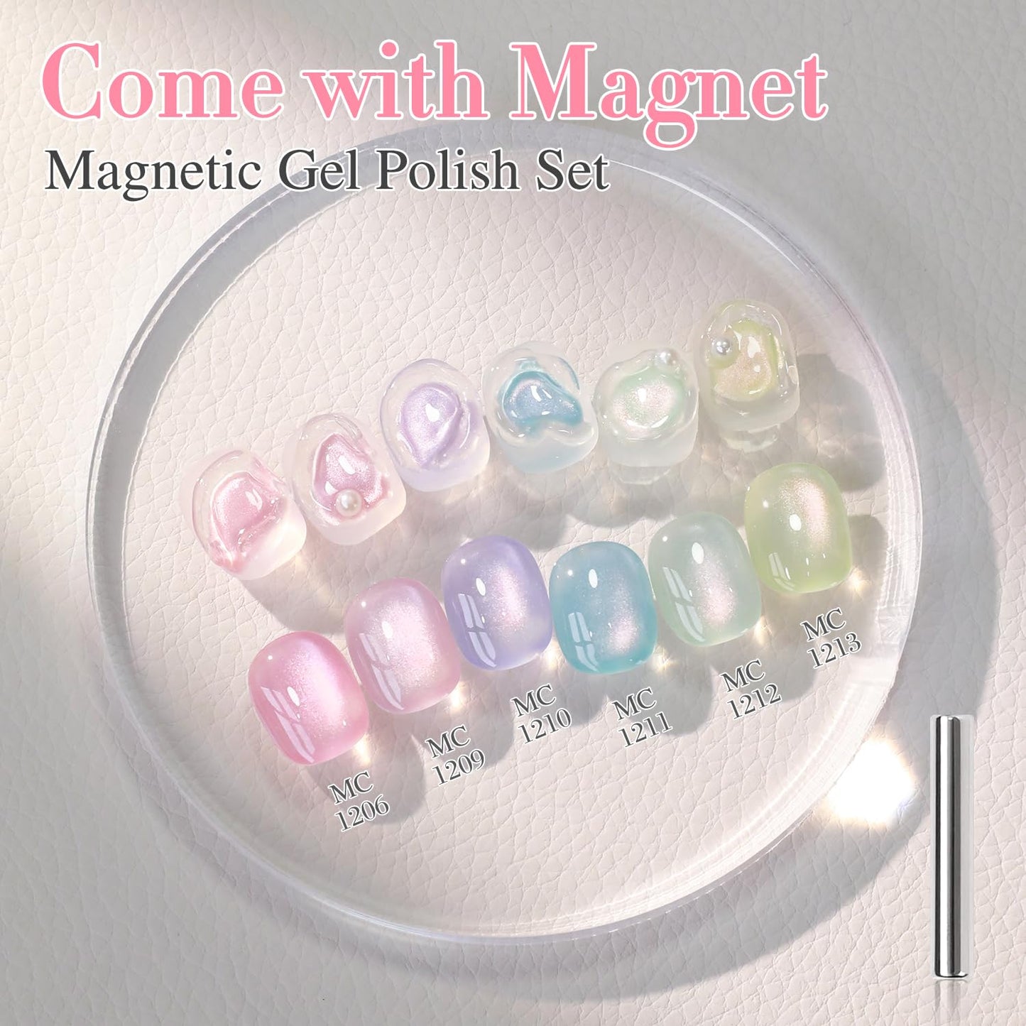 Double Rhythm Cat Eye Gel Nail Polish Set of 6 Same Color Same Bottle 0.5 Oz Shimmer Glitter with Magnet Holographic Reflective Magnetic UV Nail Polish Kit at Home (Rose Green Pink Purple-T6-46)
