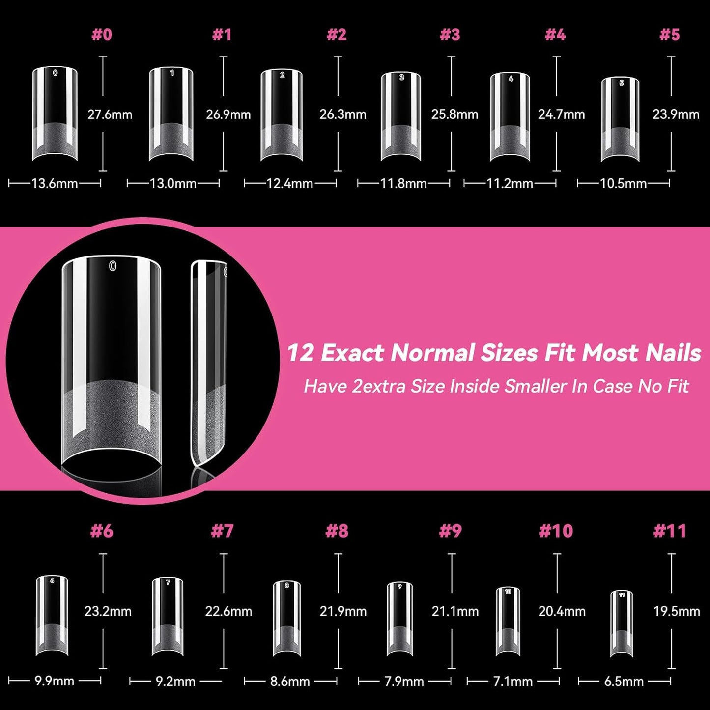 UNA GELLA No C Curve Medium Square Nail Tips 216 Pcs Pre-file Half Cover Straight Square Gel Nail Tips Clear Fake Nails Tips Half Matte Long Lasting For Nail Extension Home DIY Salon 12 Sizes