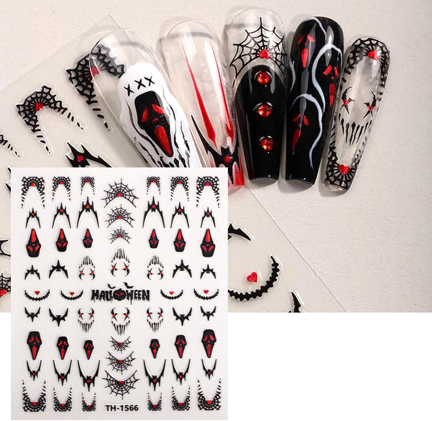 Halloween Nail Stickers Cute Ghost Nail Art Stickers Spider Web Pumpkin Spider Skeleton Bat Flower Design Halloween Nail Decals for Nail Art Holiday Acrylic DIY Nail Decoration 6Pcs