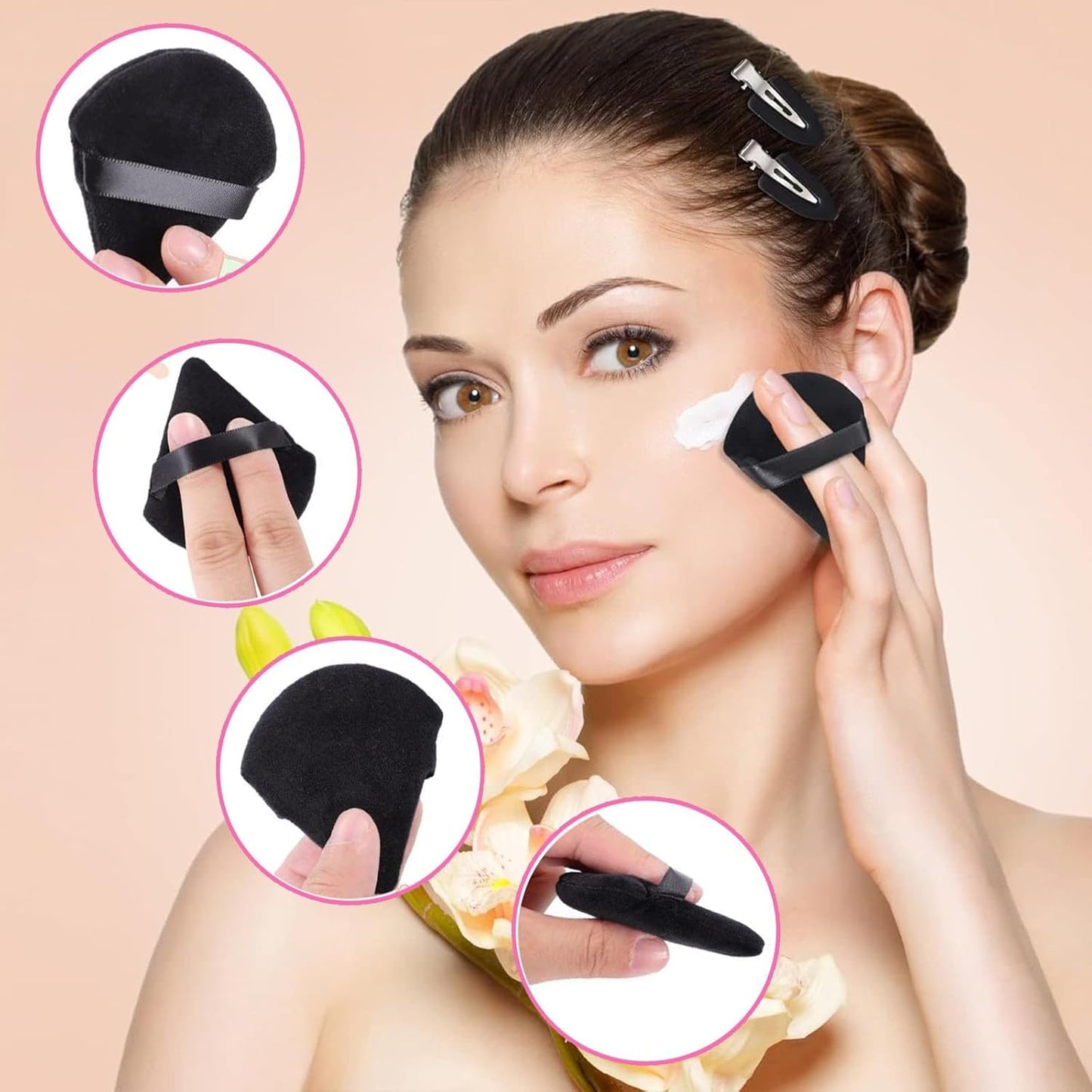 60 Pieces Powder Puff Face Triangle Powder Puff Soft Velour Makeup Puff Velour Puffs for Face Wet and Dry Cosmetic Foundation,Body Powder Blender Loose Mineral Powder Makeup Tool(Black,60 Pcs)