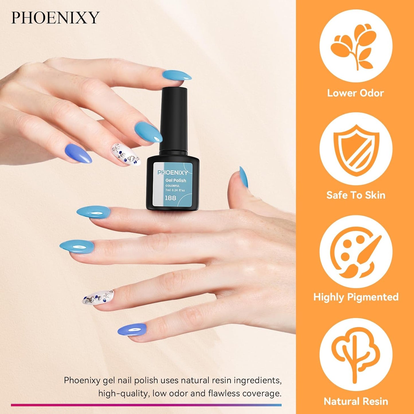 phoenixy Gel Nail Polish 25+5 PCS Nail Polish Set with Pink Tangerine Orange Pink for Women