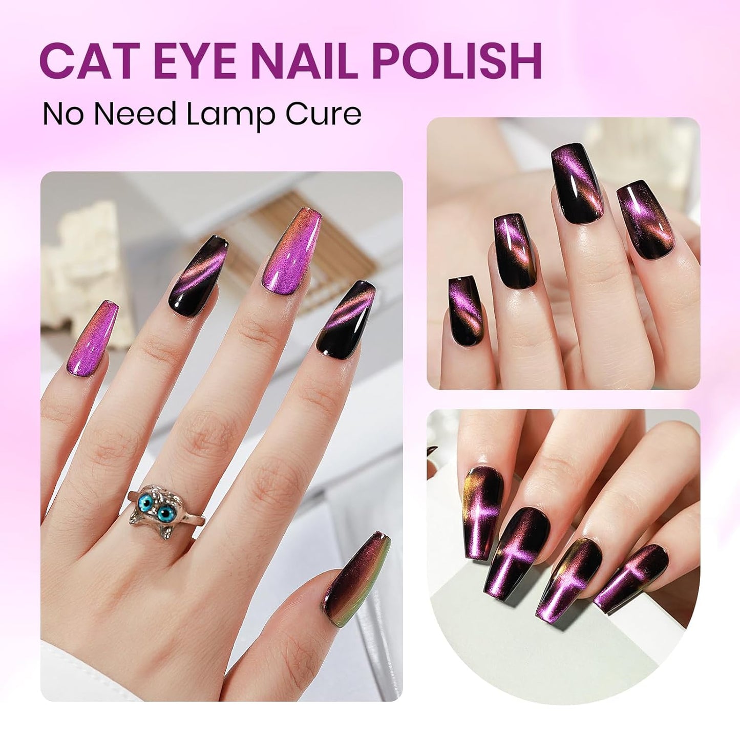 Magnetic Nail Polish Quick Dry Cat Eye Nail Polish Non Gel for Fingernail Air Drying Fast Lacquer Manicure Gift For Women Girls 16ml, 0.54fl oz