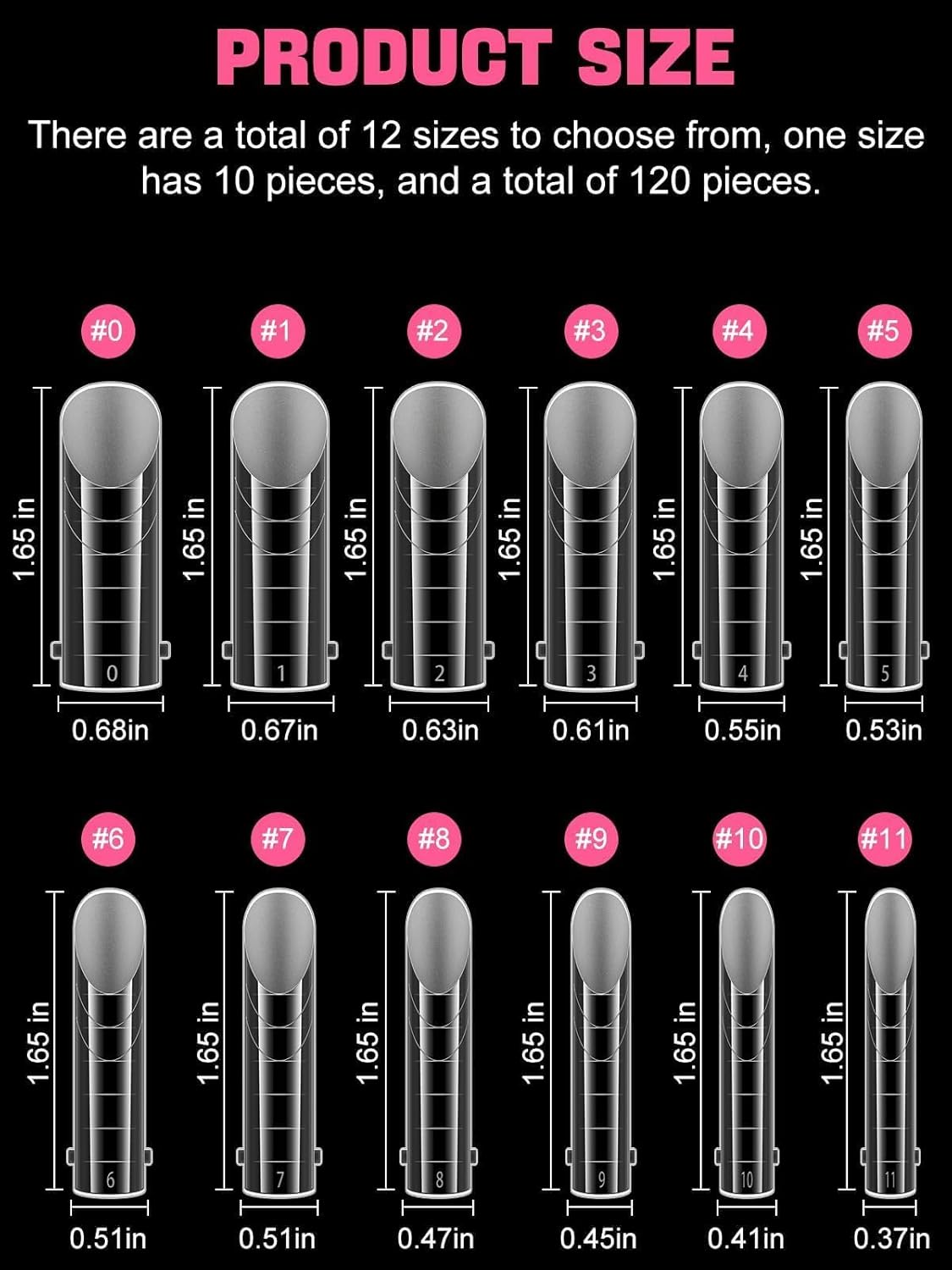 EBANKU 120Pcs Matte Dual Nail Forms, Clear Poly Gel Nail Molds Square Full Cover Coffin Nail Tips Extension Forms 12 Sizes for Gel Manicure Nail Art Design Salon&DIY