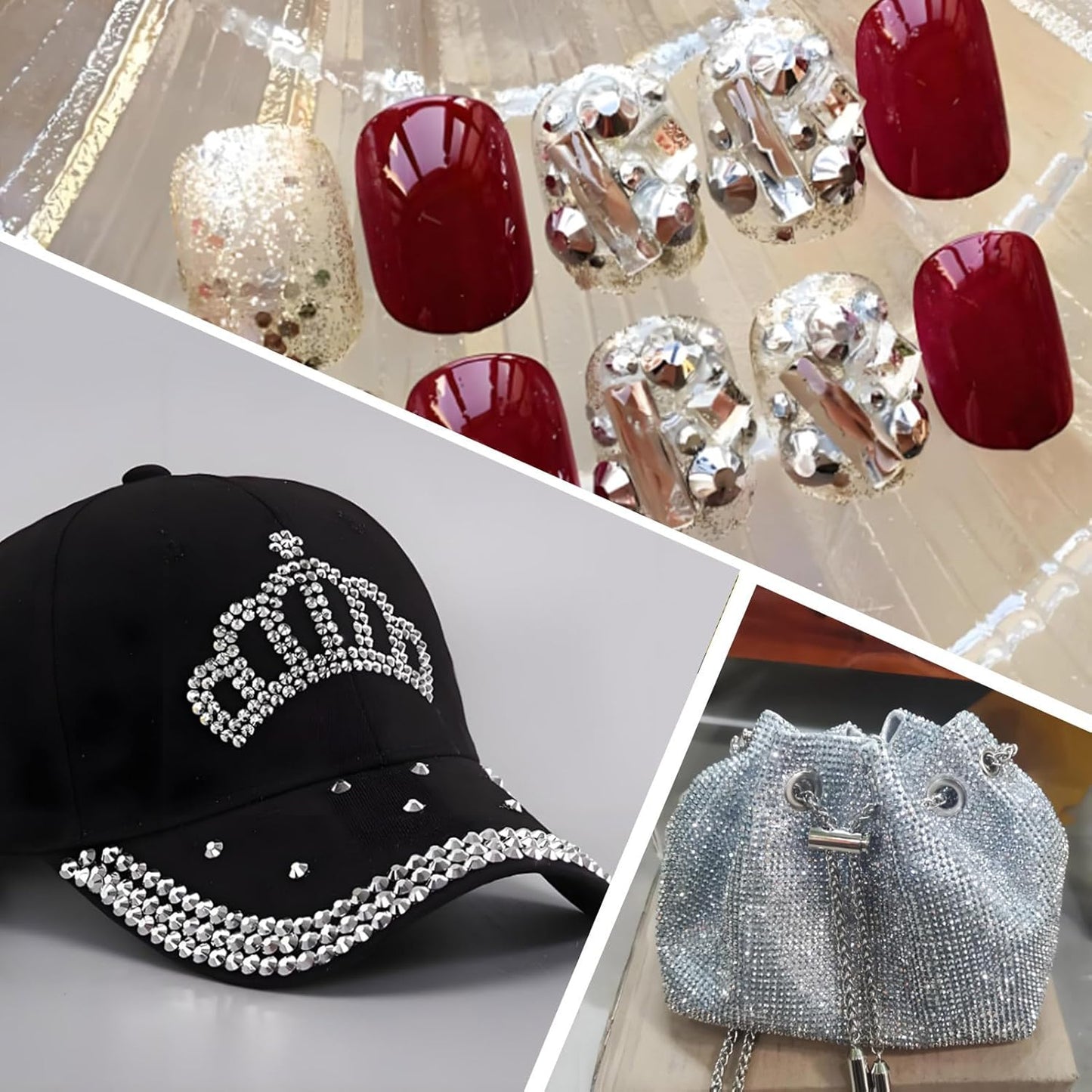 5000 PCS SS6 Flatback Rhinestones,12-Facet Diamond-Cut Glass Gems for Nail Art,Clothing,DIY Crafts,Glue-On Decoration Stones with Silver Backing,Silver Hematite